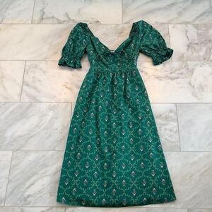 Hill House Teal Floral Midi Dress